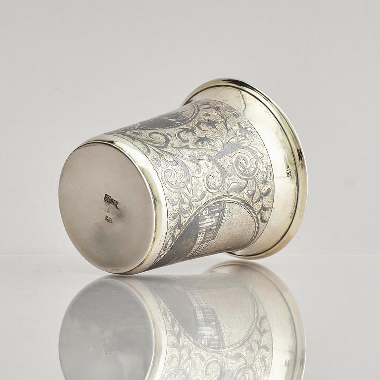A Russian silver-gilt niello beaker, Moscow 1845. Unidentified maker. Assay master Andrey Antonovich Kovalsky.