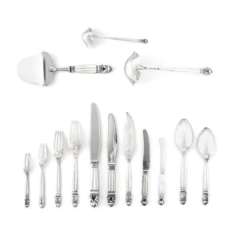 Johan Rohde, a set of 109 pieces of Acorn sterling and stainless steel flatware, Jensen & Wendel, Georg Jensen 1945 (-51) -77.