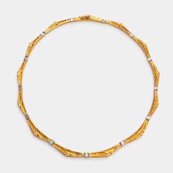 Björn Weckström, "Counterpoint", a 18K gold necklace and platinum necklace with diamonds ca. 0.24 ct. Lapponia 2000.