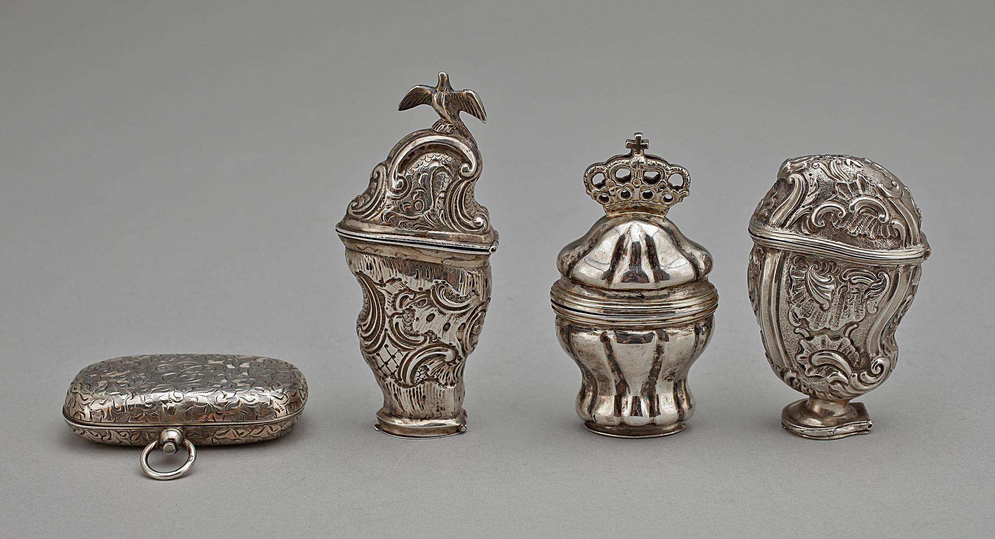 DOSOR, 4 st, silver, 1800/1800-tal. Totalvikt 129 g.