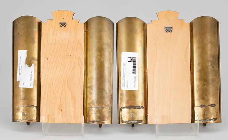 VÄGGLAMPETTER, ett par, Mjölby Intarsia, Birger Ekman, 1938.