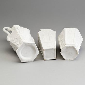 THREE PARIAN VASES AND A TAZZA, Gustafsberg and Rörstrand, ca 1900.
