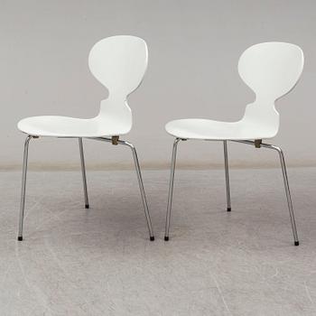 ARNE JACOBSEN, six painted 'Myran' chairs. Fritz Hansen Denmark.