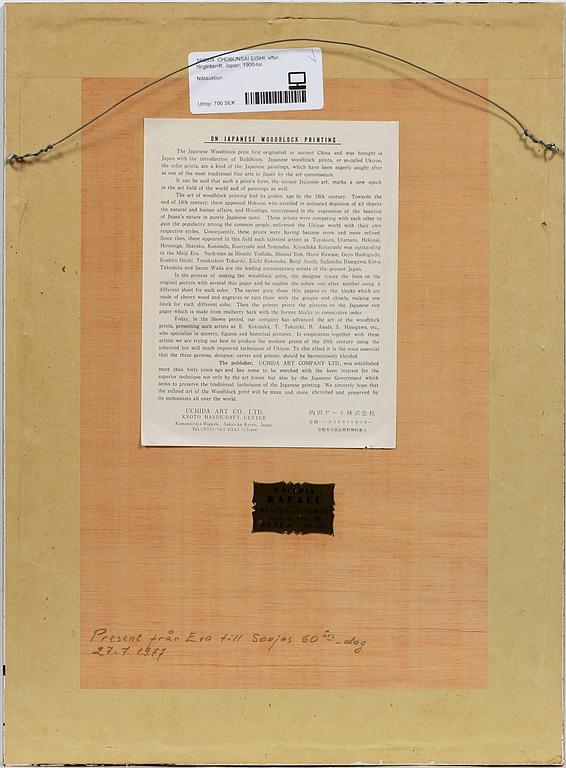 CHOBUNSAI EISHI, efter, färgträsnitt, Japan, 1900-tal.