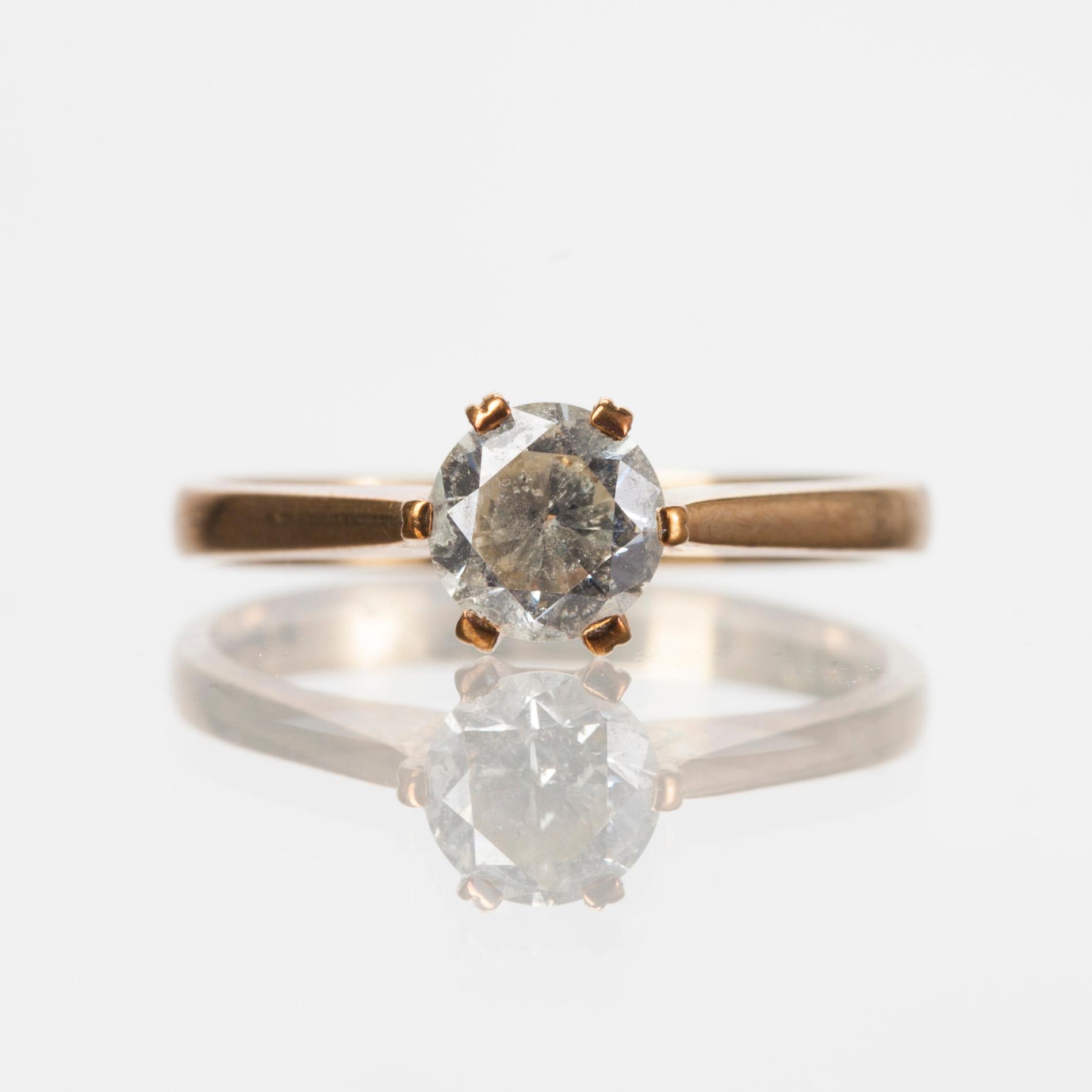 RING, guld 14K, briljantslipad diamant ca 0,80 ct. Helsingfors 1992.