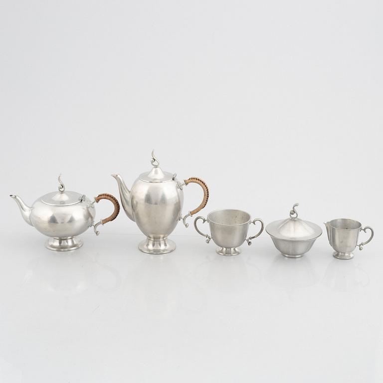 Edvin Ollers, a 5-piece pewter tea and coffee set, Stockholm, 1929.
