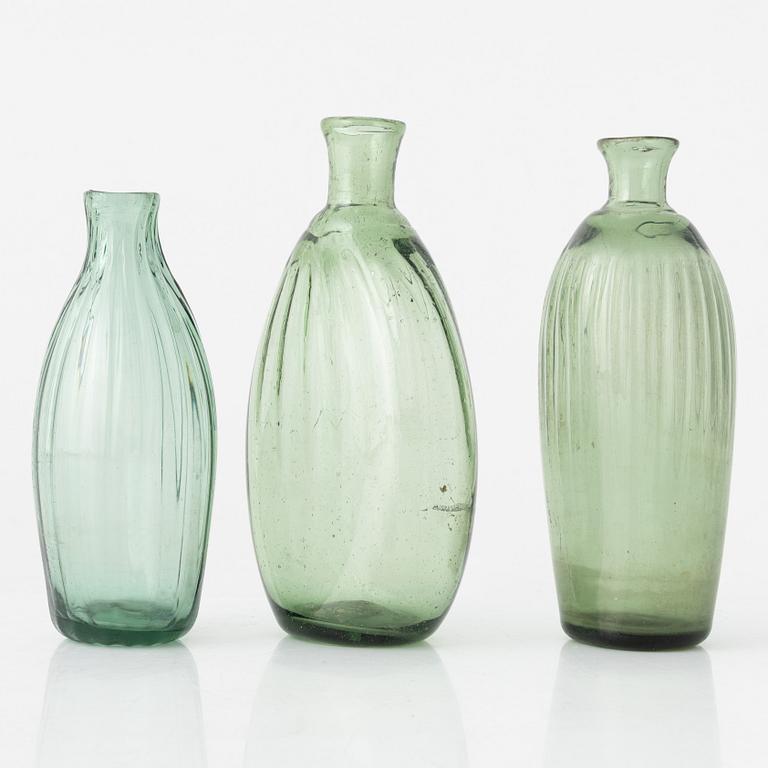 A set of three 'Waldglas' flasks, presumably 18th Century.