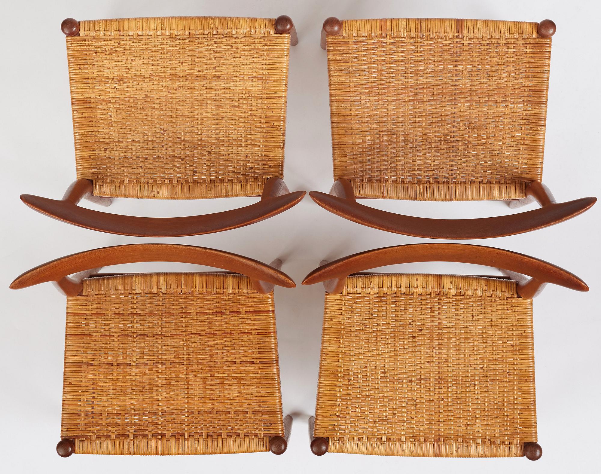 Hans J. Wegner, a set of eight teak chairs, model "W2", C.M. Madsen, Denmark 1950s.