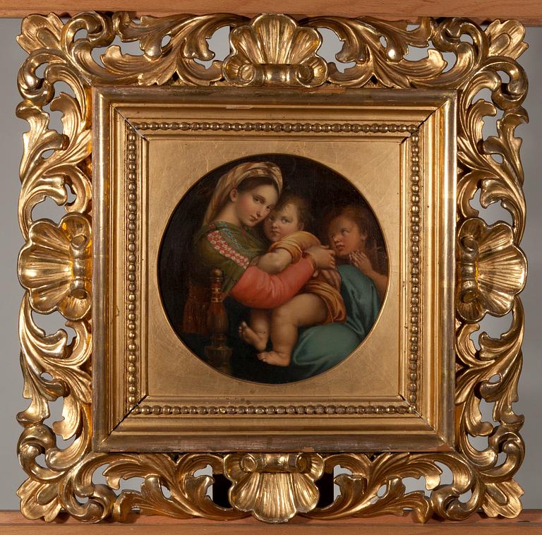 OKÄND KONSTNÄR, omkring 1900, efter Raffaello Sanzios Madonna della Seggiola.