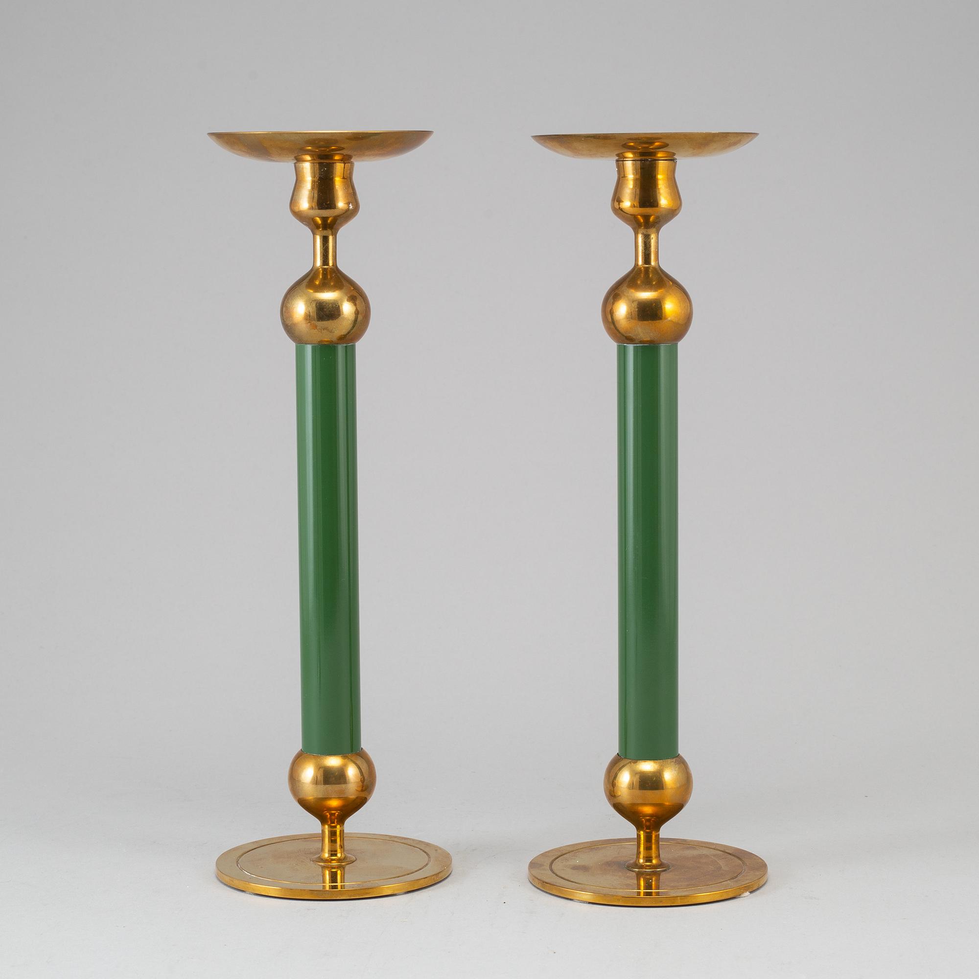 FIRMA SVENSKT TENN, a pair of Swedish 20th century  brass candlesticks marked Svenskt Tenn.