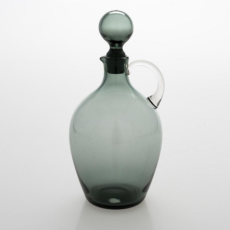 Saara Hopea,  A glass carafe and six drinking glasses, Nuutajärvi, Finland. Design years 1959 and 1958.