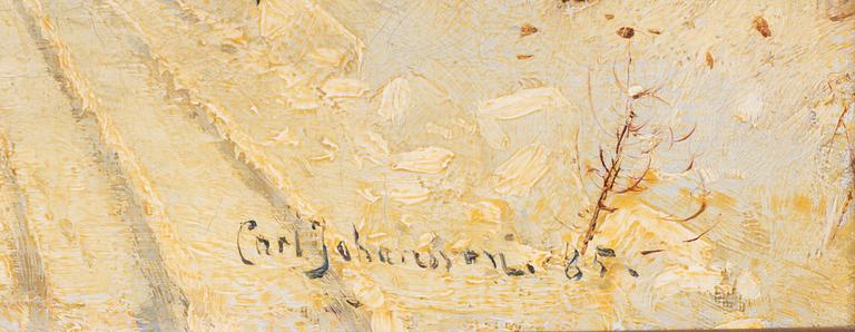 Carl Johansson, Winter landscape with horse and carriage.