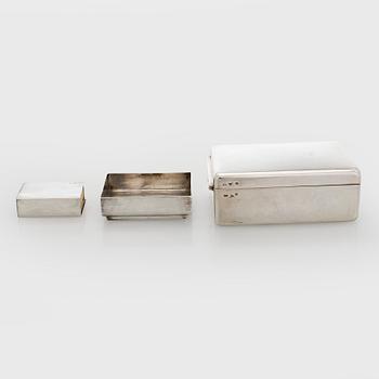 A silver cigarette case, matchbox holder and small bowl, Sandrik, as well as 3 ashtrays, Czechoslovakia 1929-1945.