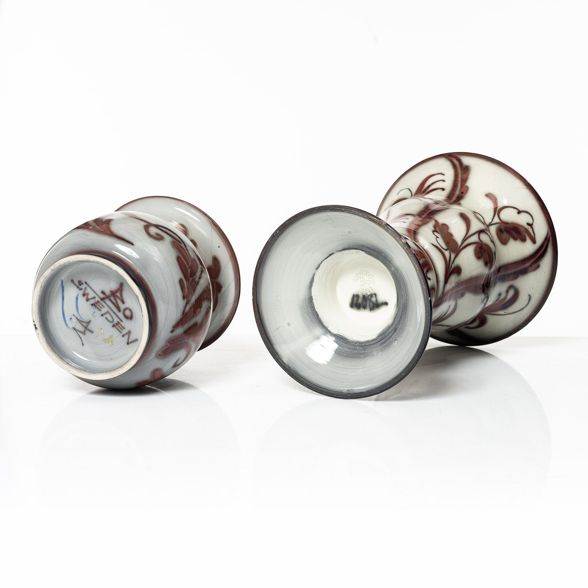 Allan Ebeling, two glazed ceramic vases, Bo Fajans, 1920s.