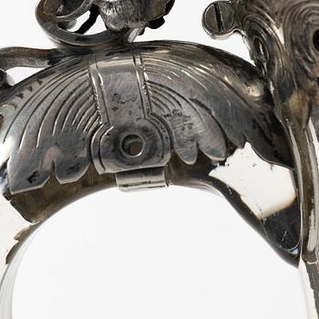 Decanter/wine jug in glass, with mount, possibly silver, early 20th century.