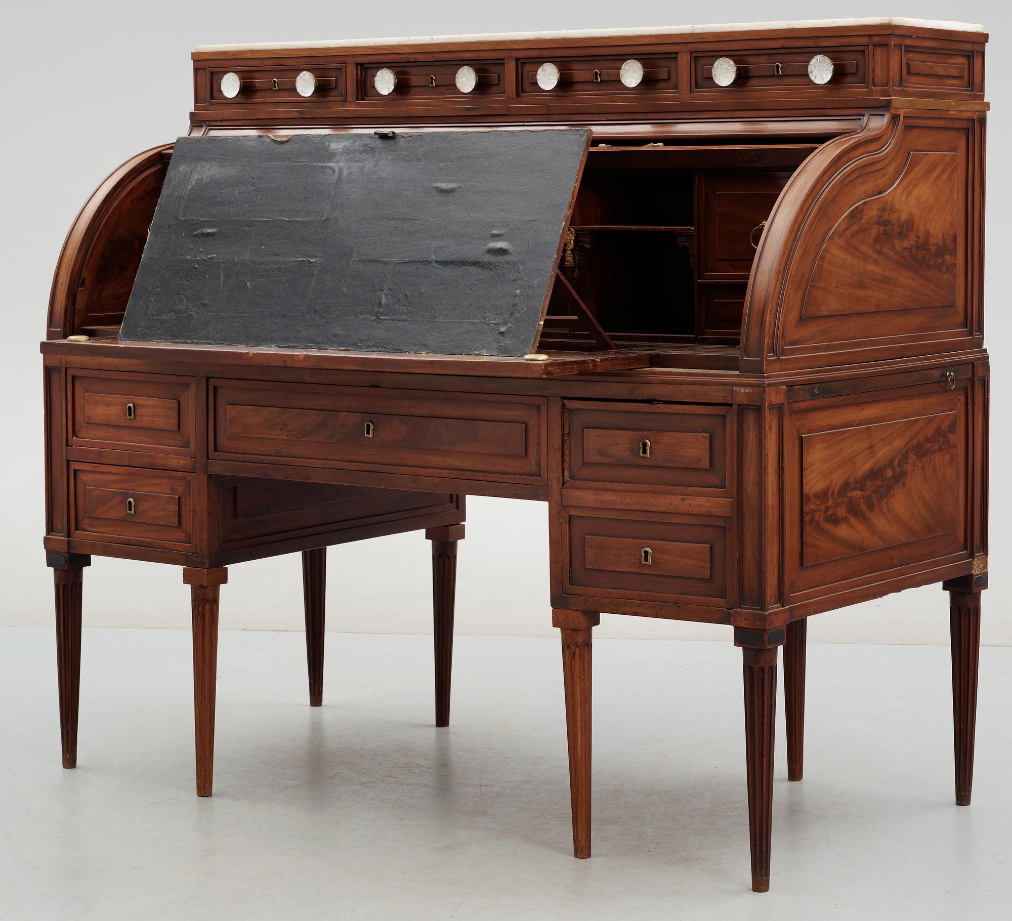 A French Directoire late 18th century mahogany cylinder bureau.
