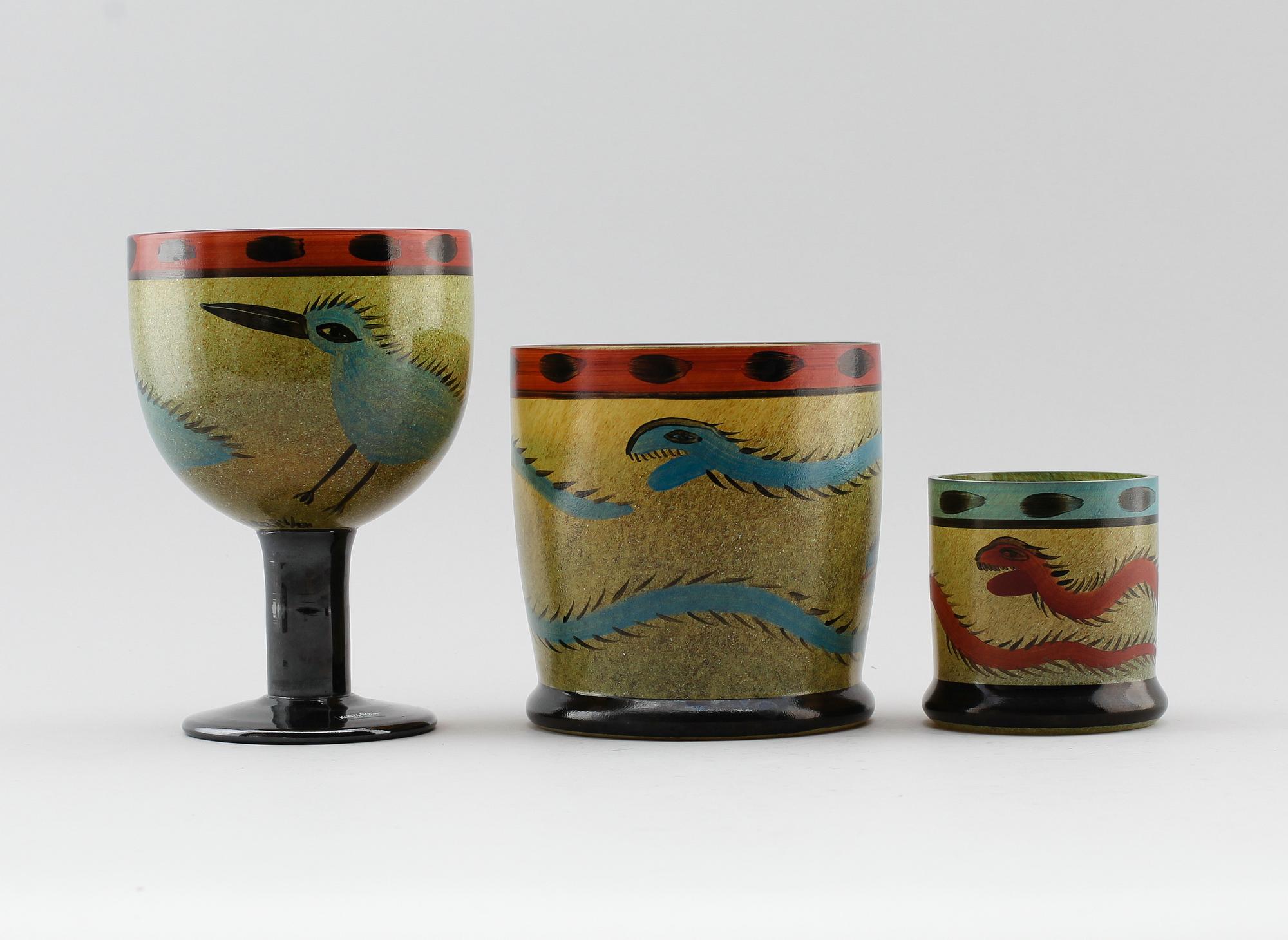 SKÅLAR, 3 st, glas, Ulrica Hydman-Vallien, Kosta Boda.