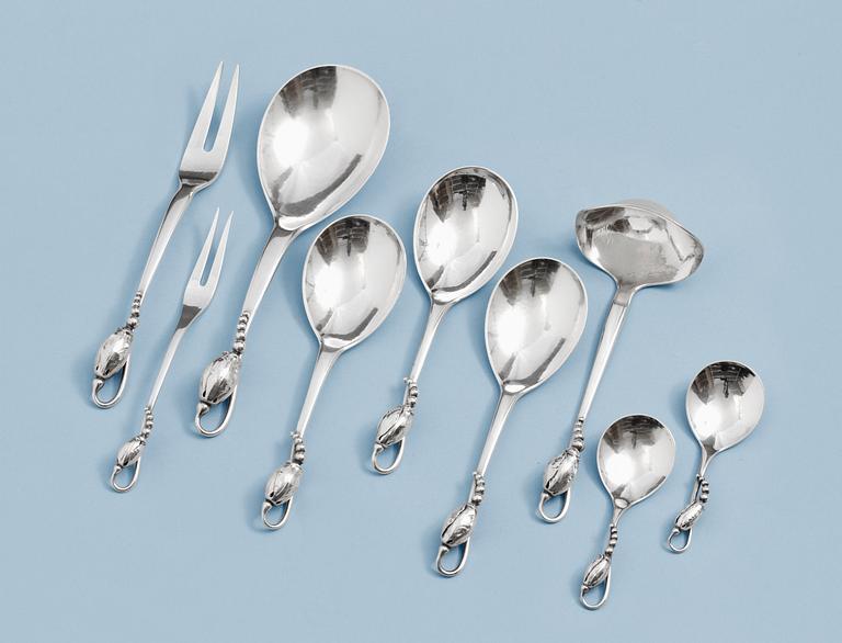 GEORG JENSEN, serveringsbestick, 9 delar, "Magnolia/Blossom",