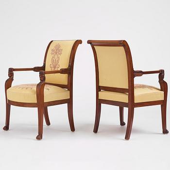 A set of four mahogany fauteuils in the manner of Jacob-Desmalter, Paris, early 19th century.