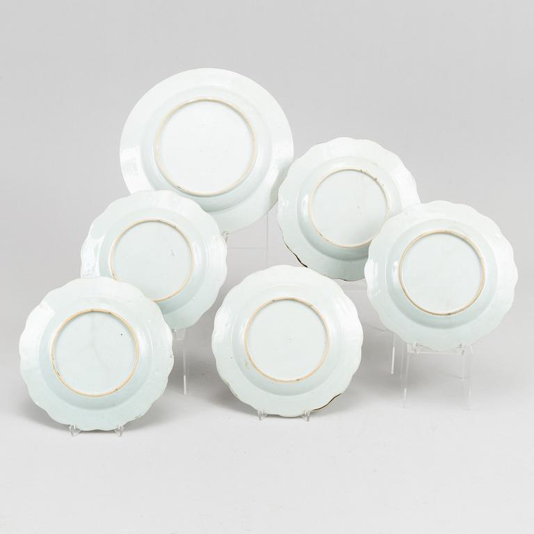 A famille rose dish and five plates, Qing dynasty, Yongzhen (1723-35).