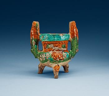 A glazed pottery tripod censer, Ming dynasty, 16th Century.