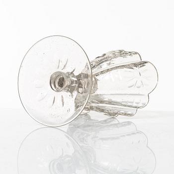 A cut glass, shell formed, bowl on facetted stem, Silesia, 18th Century.