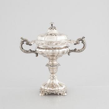 A Swedish silver sugarbowl with cover, marks of Carl Nyström, Stockholm 1845.