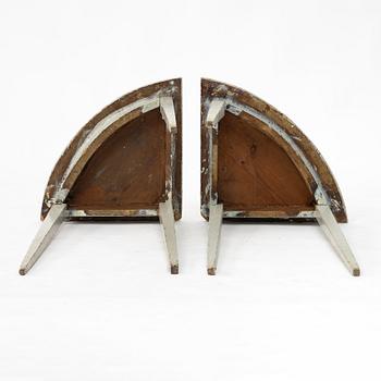 A pair of Gustavian corner tables, early 18th century.