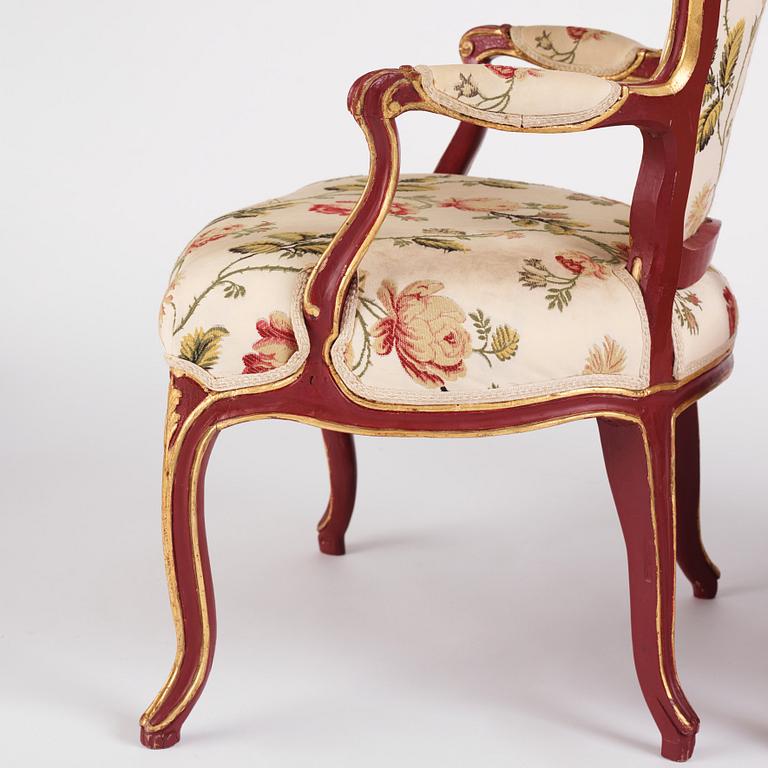 A pair of Swedish rococo open armchairs, later part of the 18th century.