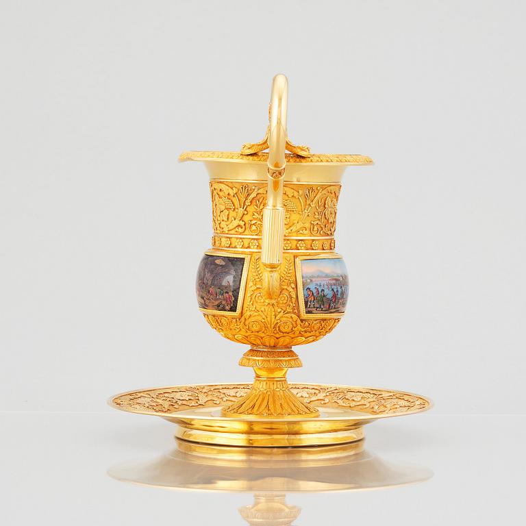 The Demidoff Cup, a highly important gold and enamel presentation cup and stand by Gabriel-Raoul Morel Paris, dated 1824.