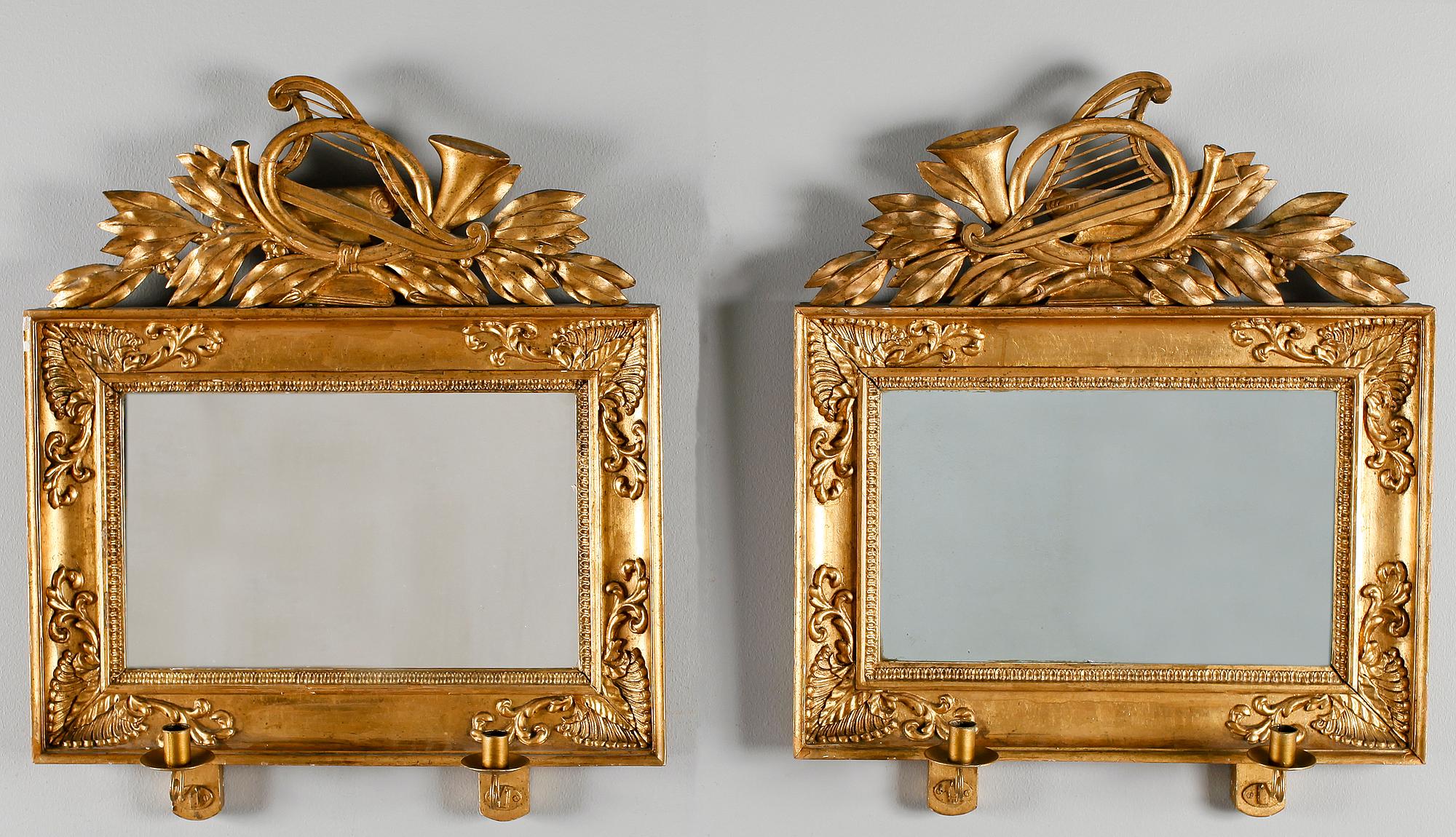 SPEGELLAMPETTER, ett par, senempire, 1800-talets första hälft.