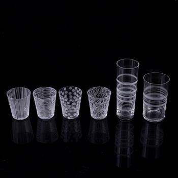 INGEGERD RÅMAN, glas, 6 delar, Orrefors, 2000-tal.