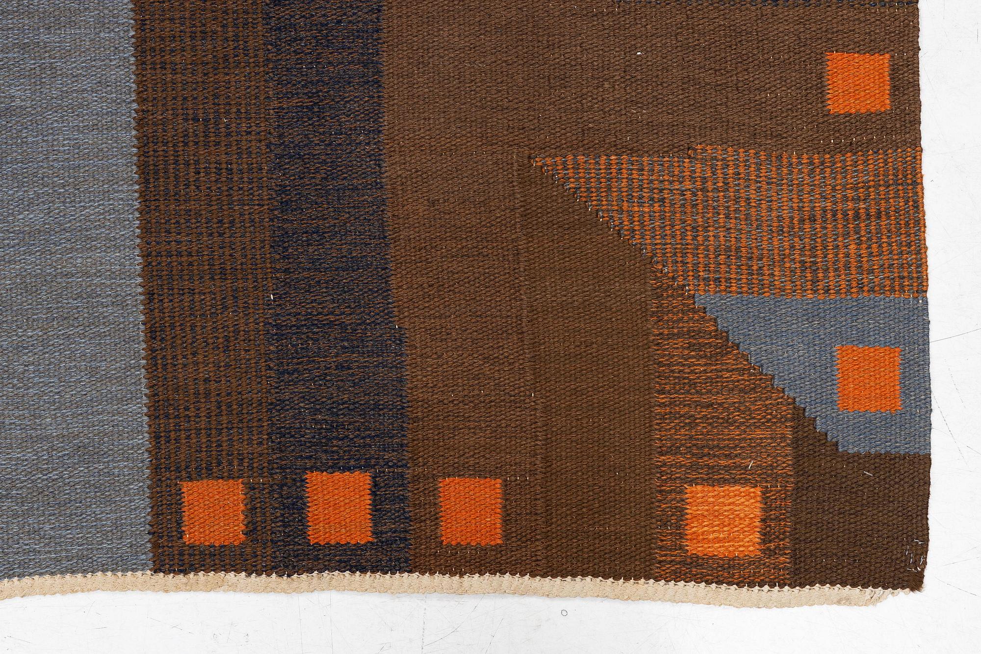 Margareta Grandin-Nettles, a carpet, flat weave, c. 278 x 275 cm, signed GLH MG.