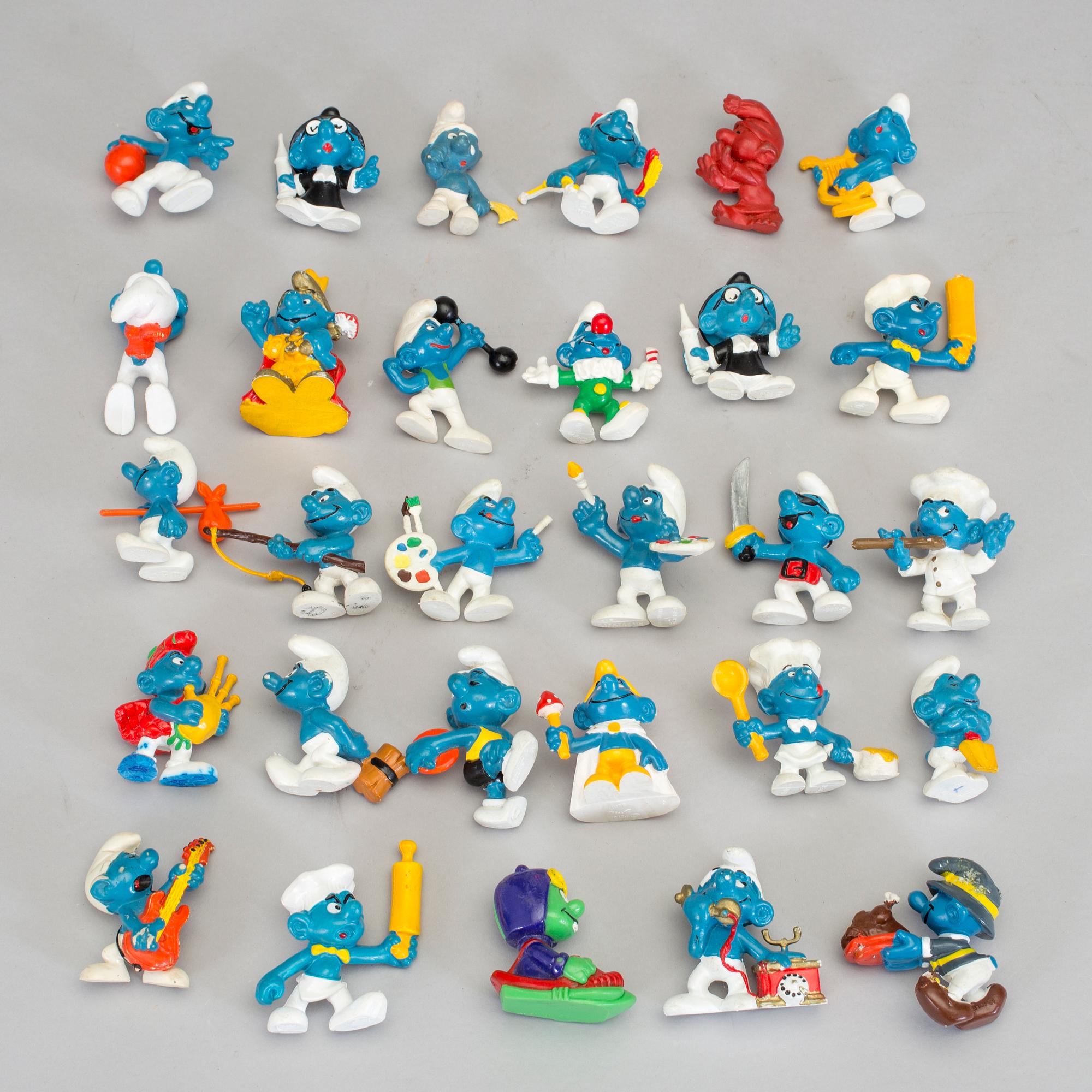 PARTI SMURFAR, 65 stycken, Bully & Schleich, 1970/80-tal.