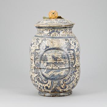 An Italian jar with cover, 17/18th Century.