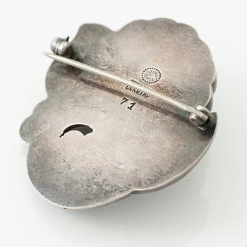 Georg Jensen, brosch, sterlingsilver med grön agat, Danmark efter 1945.