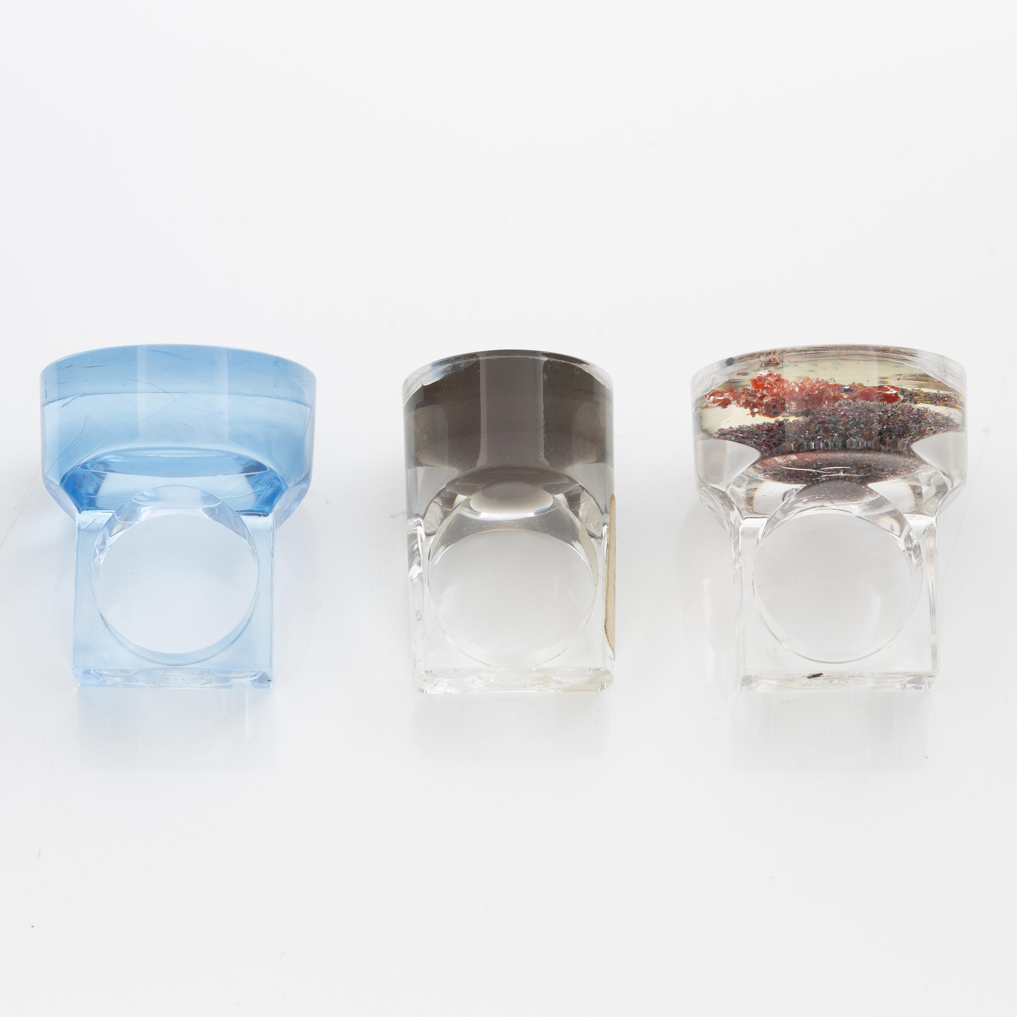 Siv Lagerström, three acrylic rings, 1970s.