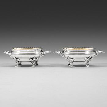 500. A pair of Swedish 18th century parcel-gilt salts, Erik Niklas Thomé.