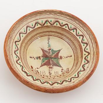 An earthenware bowl from Hälsingland, Sweden, 19th century.