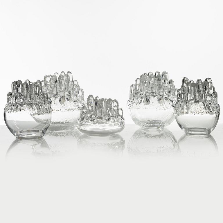 Göran Wärff, five glass sculptures/candle holders, 'Polar', Kosta.