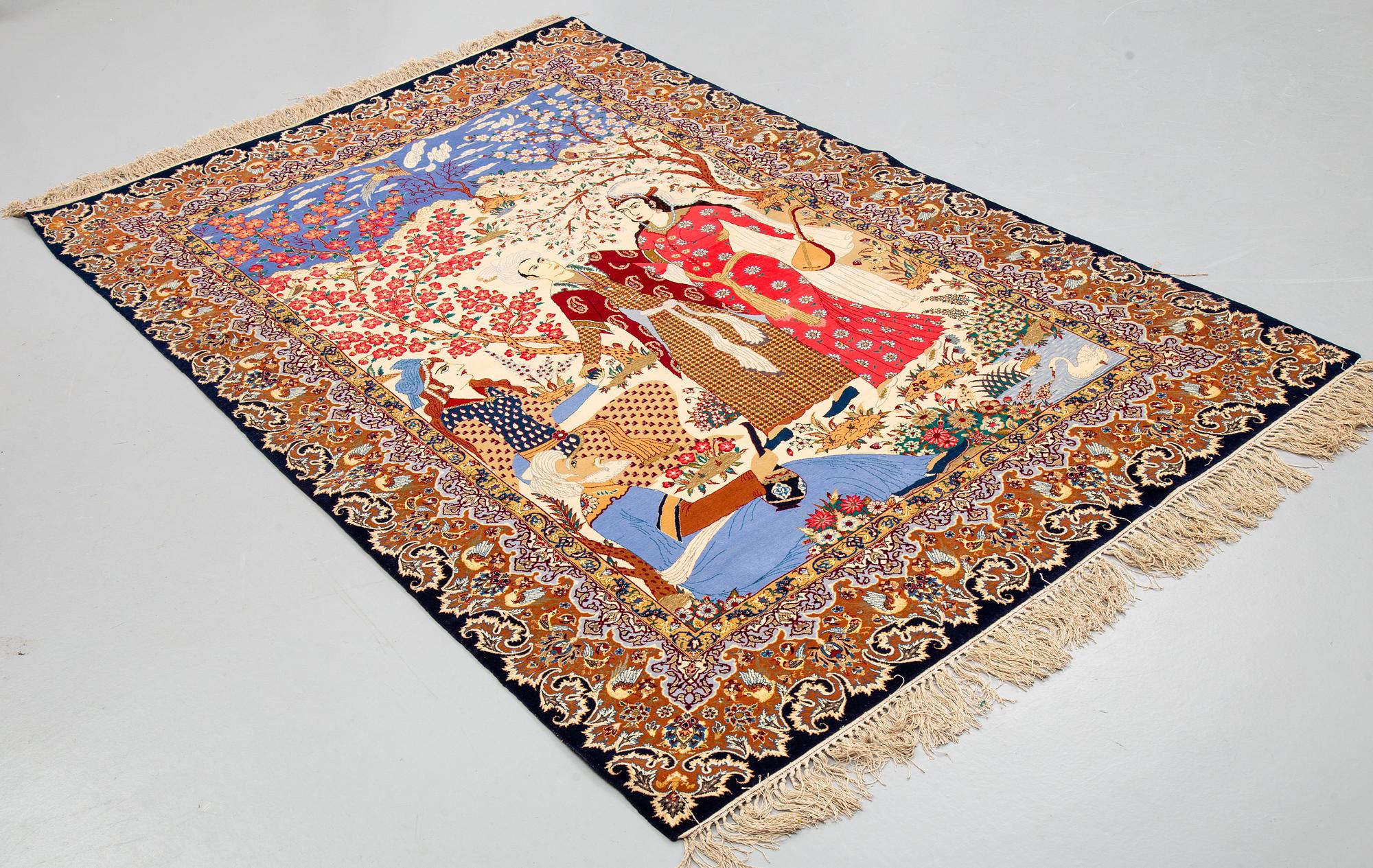 Matto, old, Esfahan, figural, ca 233,5 x 156,5 cm.