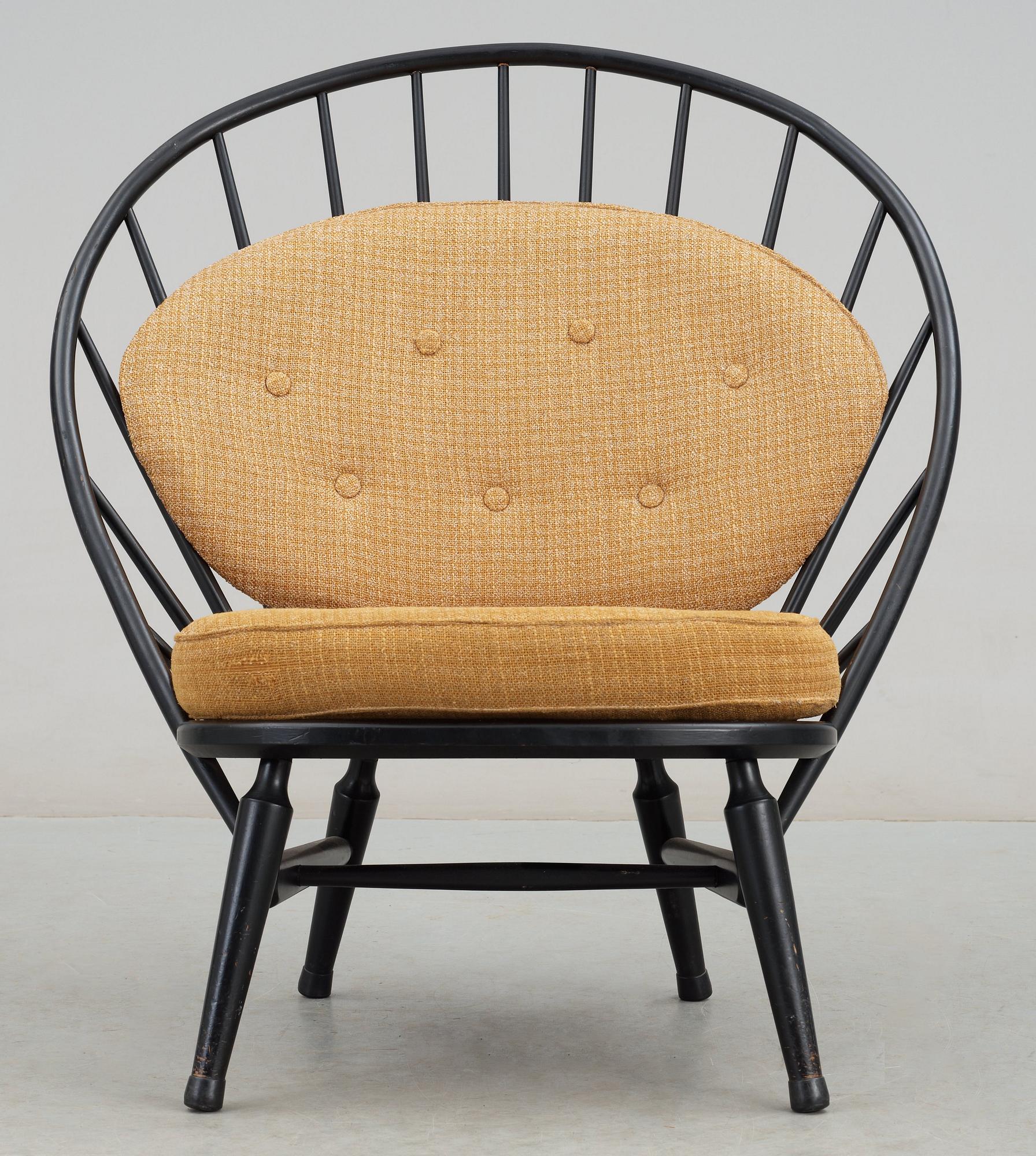 A Sven Engström & Gunnar Myrstrand black lacquered easy chair, 'Bågen', Nässjö Stolfabrik, Sweden 1950's.