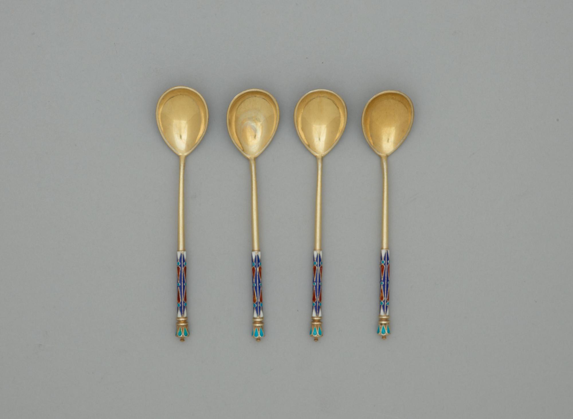 A set of four Russian 19th century silver-gilt coffee-spoons, unidentified makers mark, Moscow 1880's.