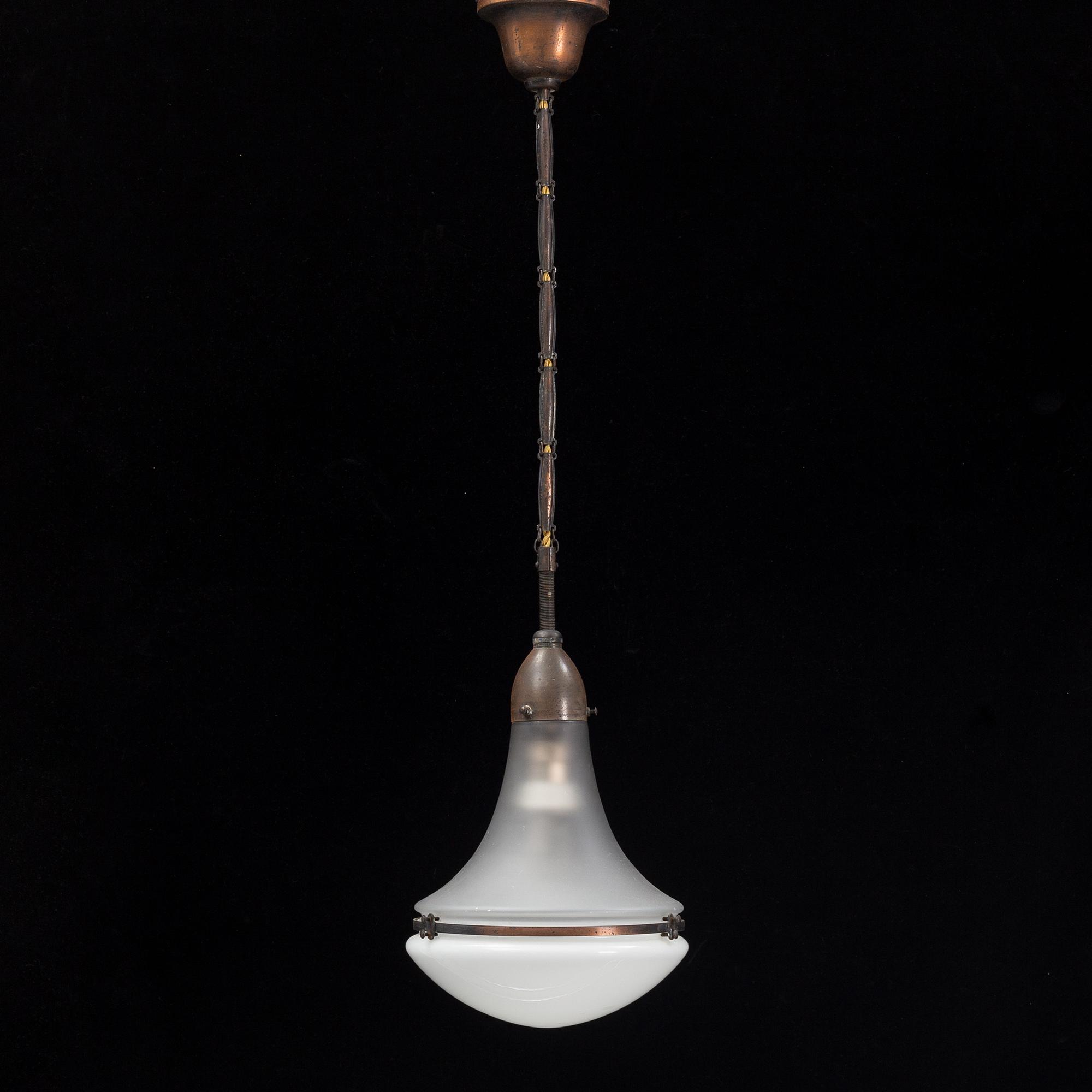 A glass and metall ceiling lamp "Luzette" by Peter Behrens for AEG (Allgemeine Electricitäts-Gesellschaft), Germany.