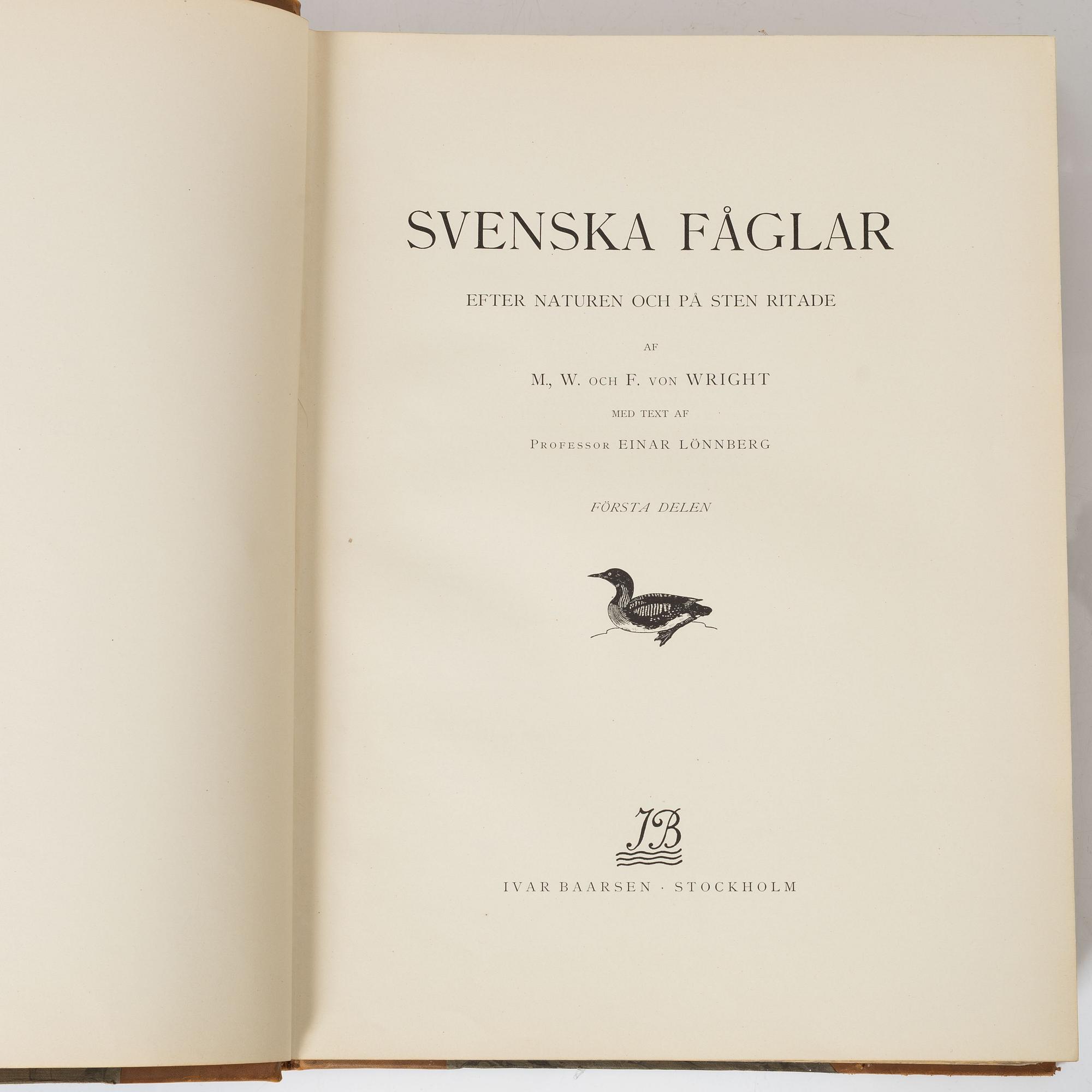 Bröderna von Wright, bokverk, 3 volymer, "Svenska fåglar", A. Börtzells tryckeri AB, Ivar Baarsen, Stockholm, 1924-1929.