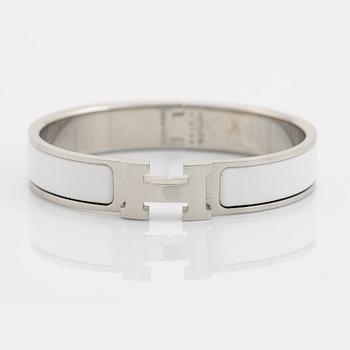 Hermès, bangle, "Clic H PM", silver coloured metal and white enamel.