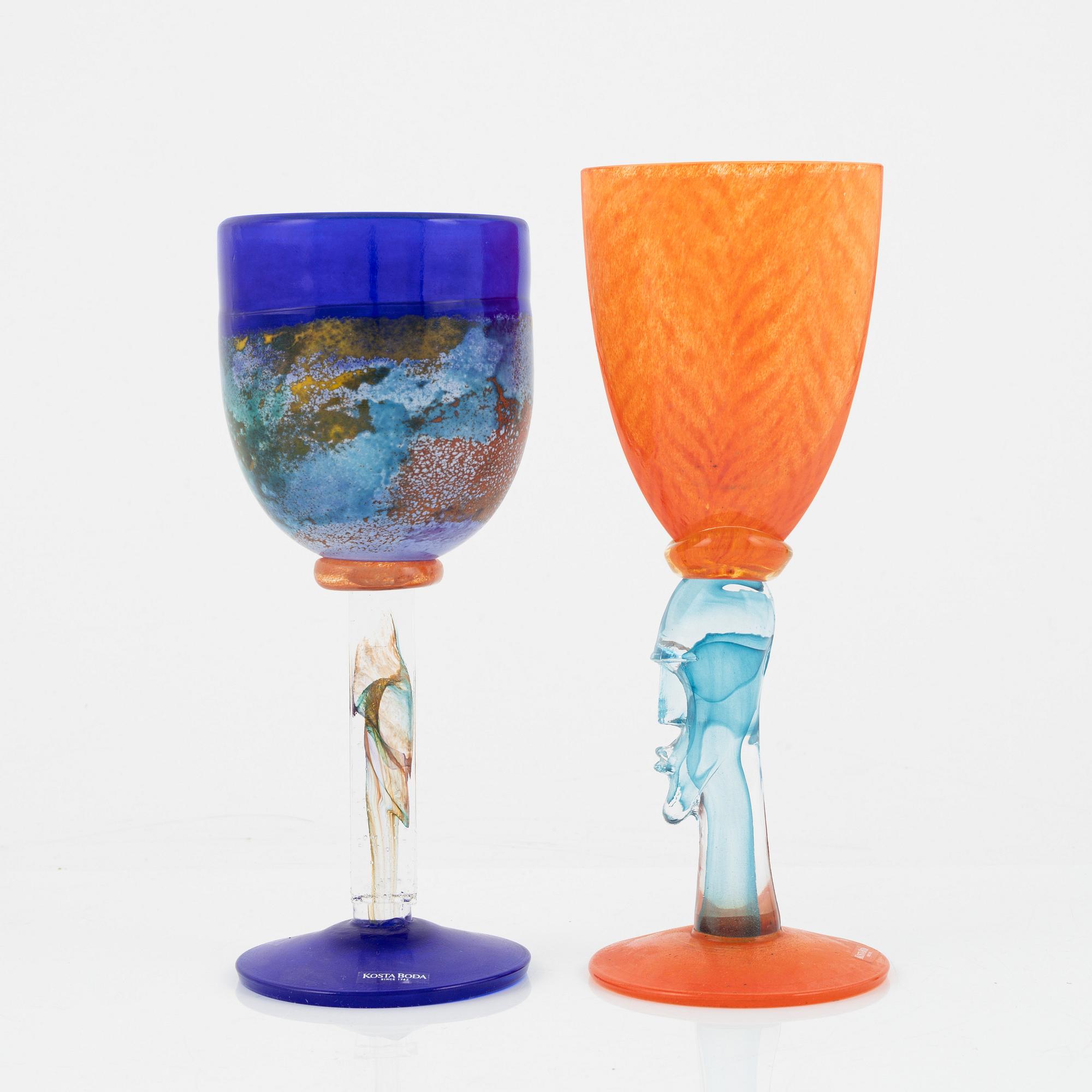 Kjell Engman, two glass cups, Kosta Boda.