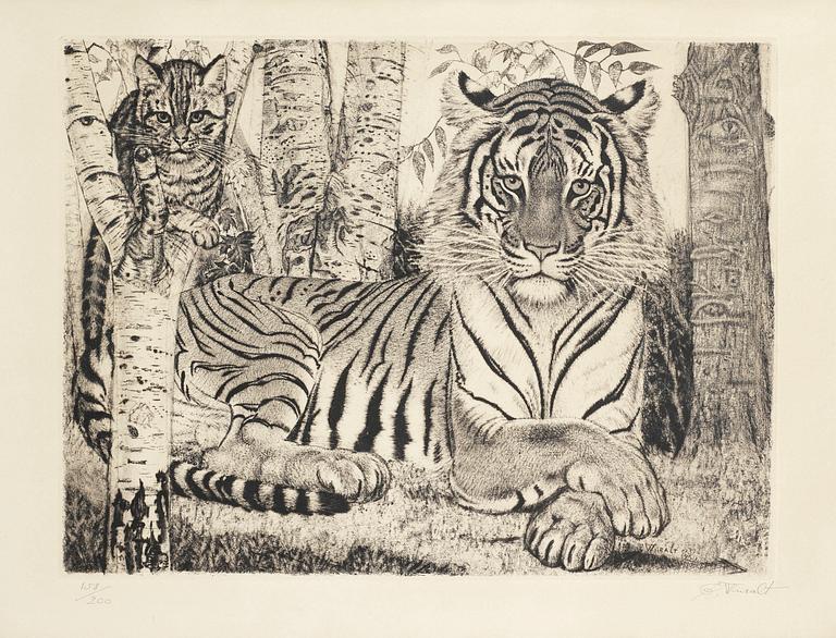 Eduard Wiiralt, Reclining tiger and cat.
