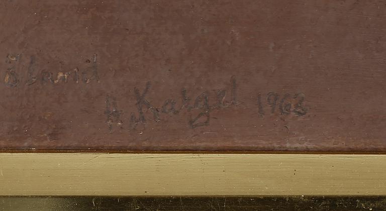 AXEL KARGEL, olja på pannå. Signerad och daterad Öland 63.
