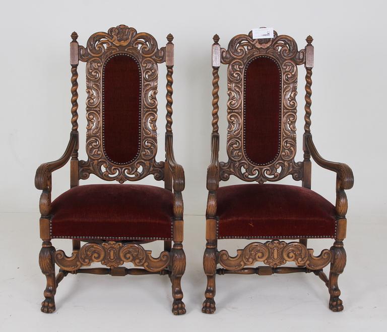 KARMSTOLAR, ett par, barockstil, 1900-tal.